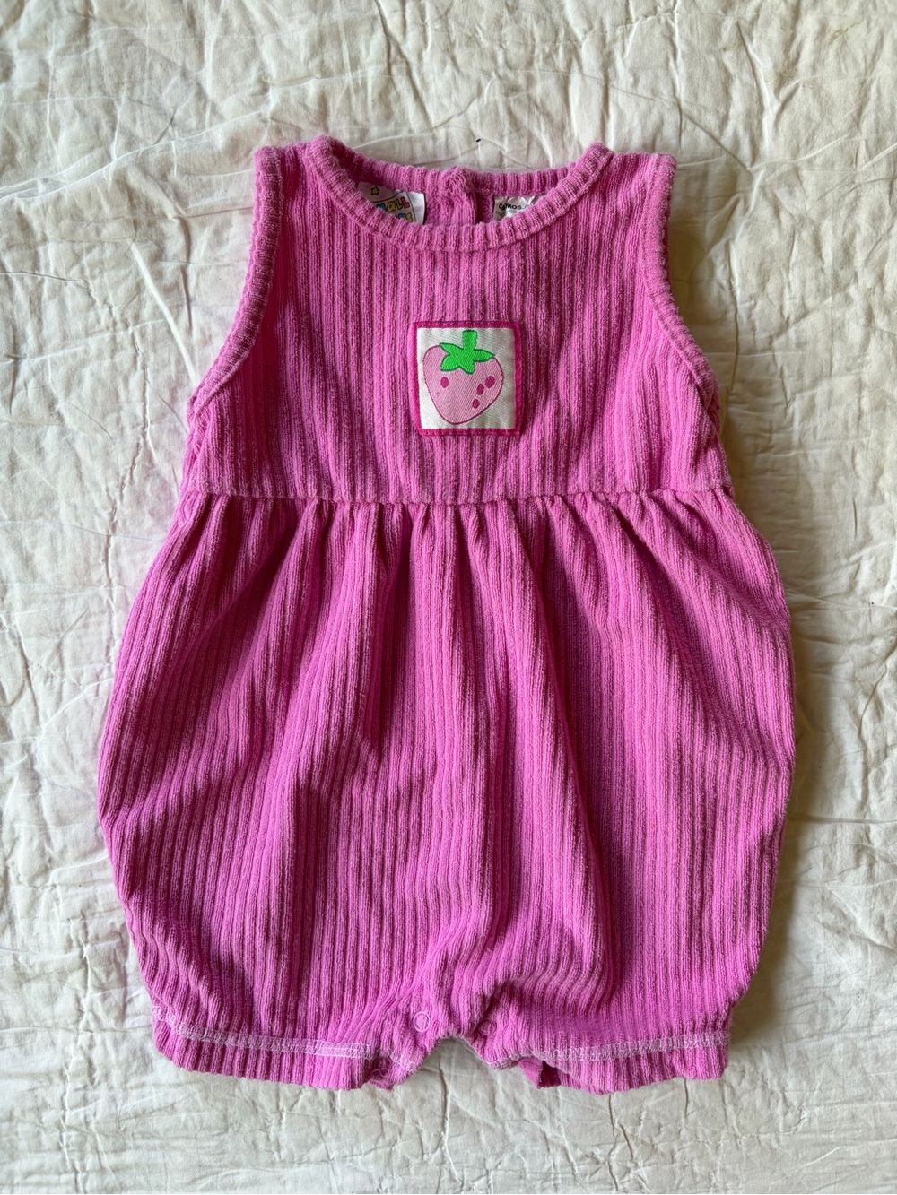 Pink Strawberry Terrycloth Baby Romper, 9-12 months